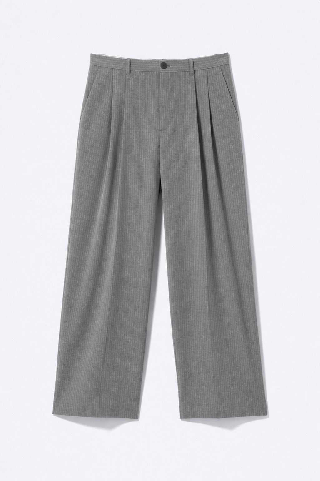 Men Straight Fit Pleated Pin Stripe Pants- Light Grey