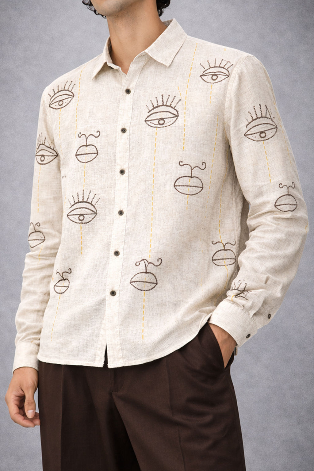Hand-Embroidered Flax Kora Shirt