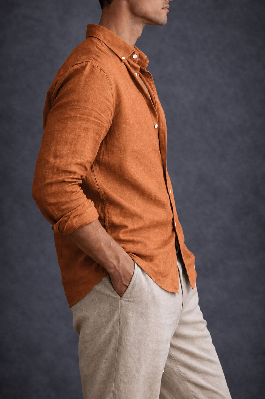 Men 60 Lea Linen Shirt- Dusty Orange