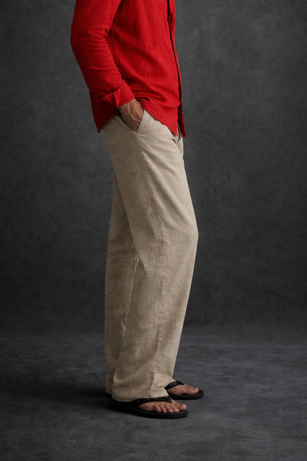 Men Regular Fit Linen Pants-Beige