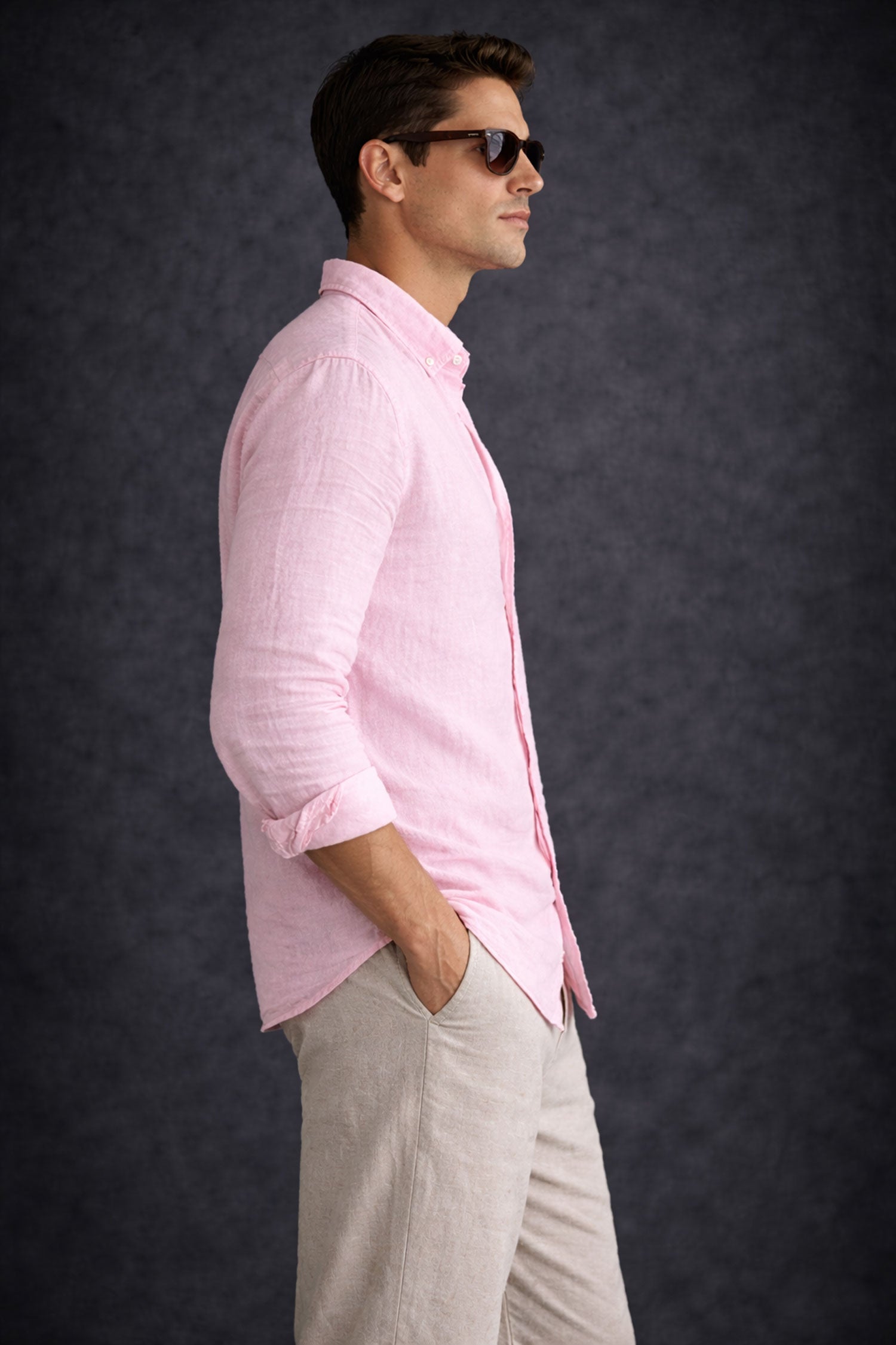 Men Linen Shirt- Light Pink