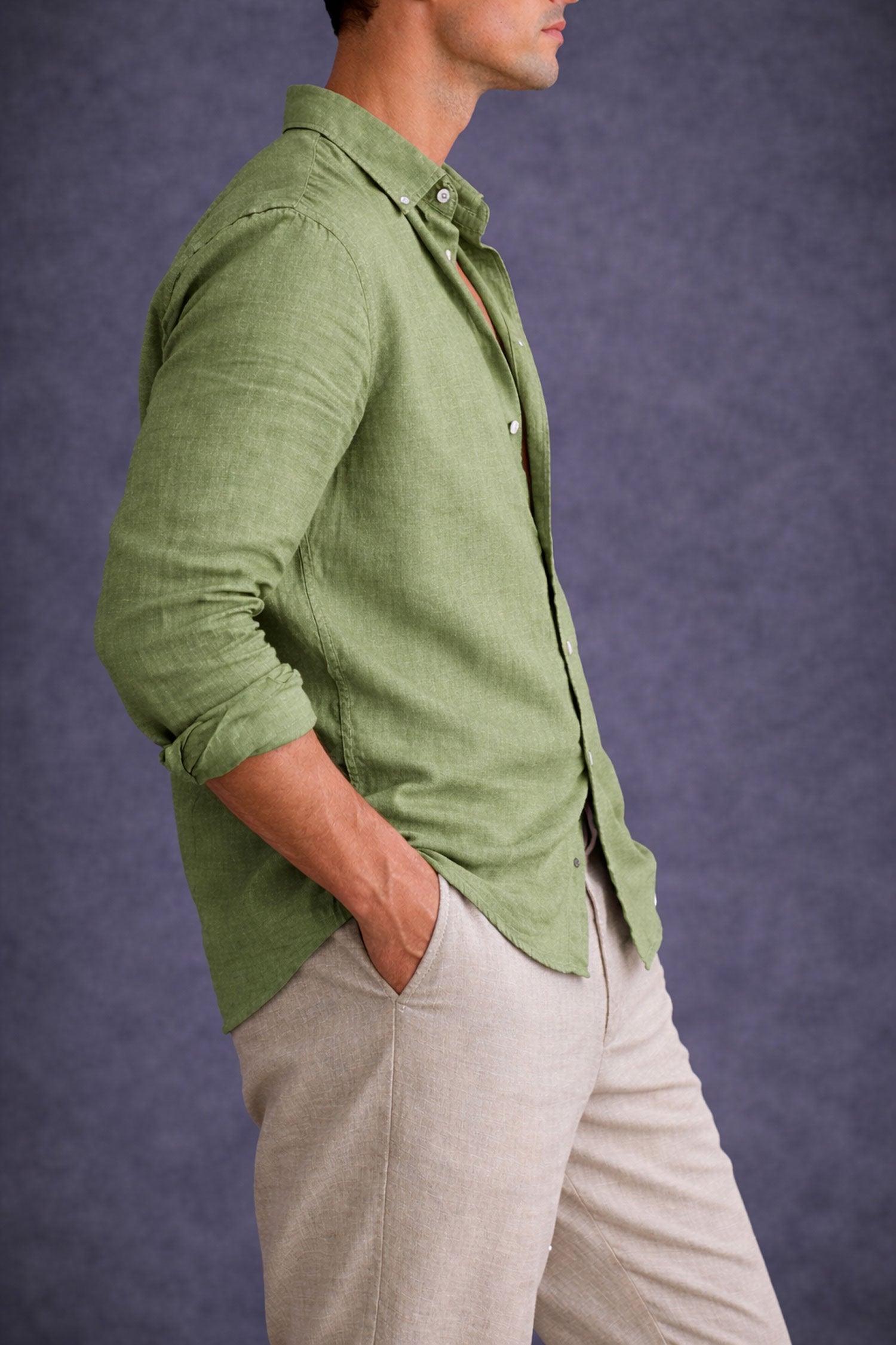 Men Linen shirt-Dusty Green