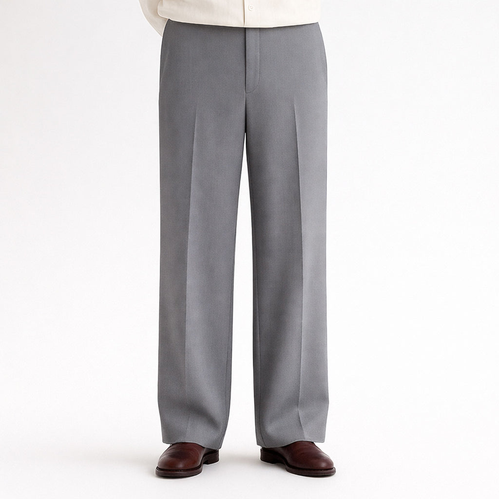Men Straight Fit Pants- Light Grey