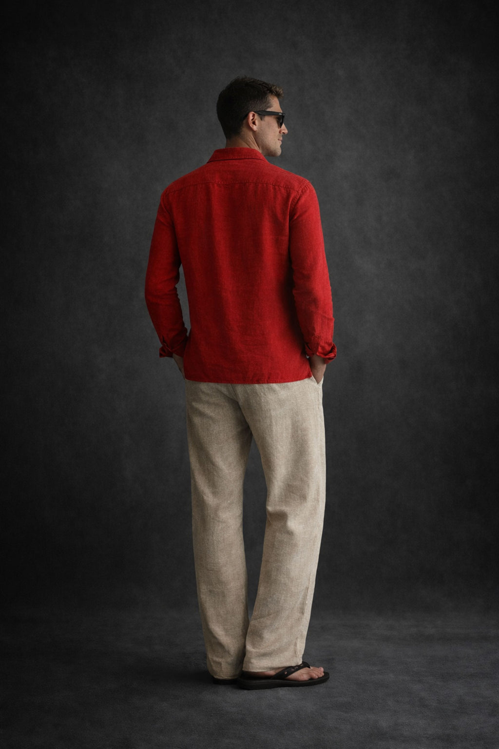 Men Regular Fit Linen Pants-Beige