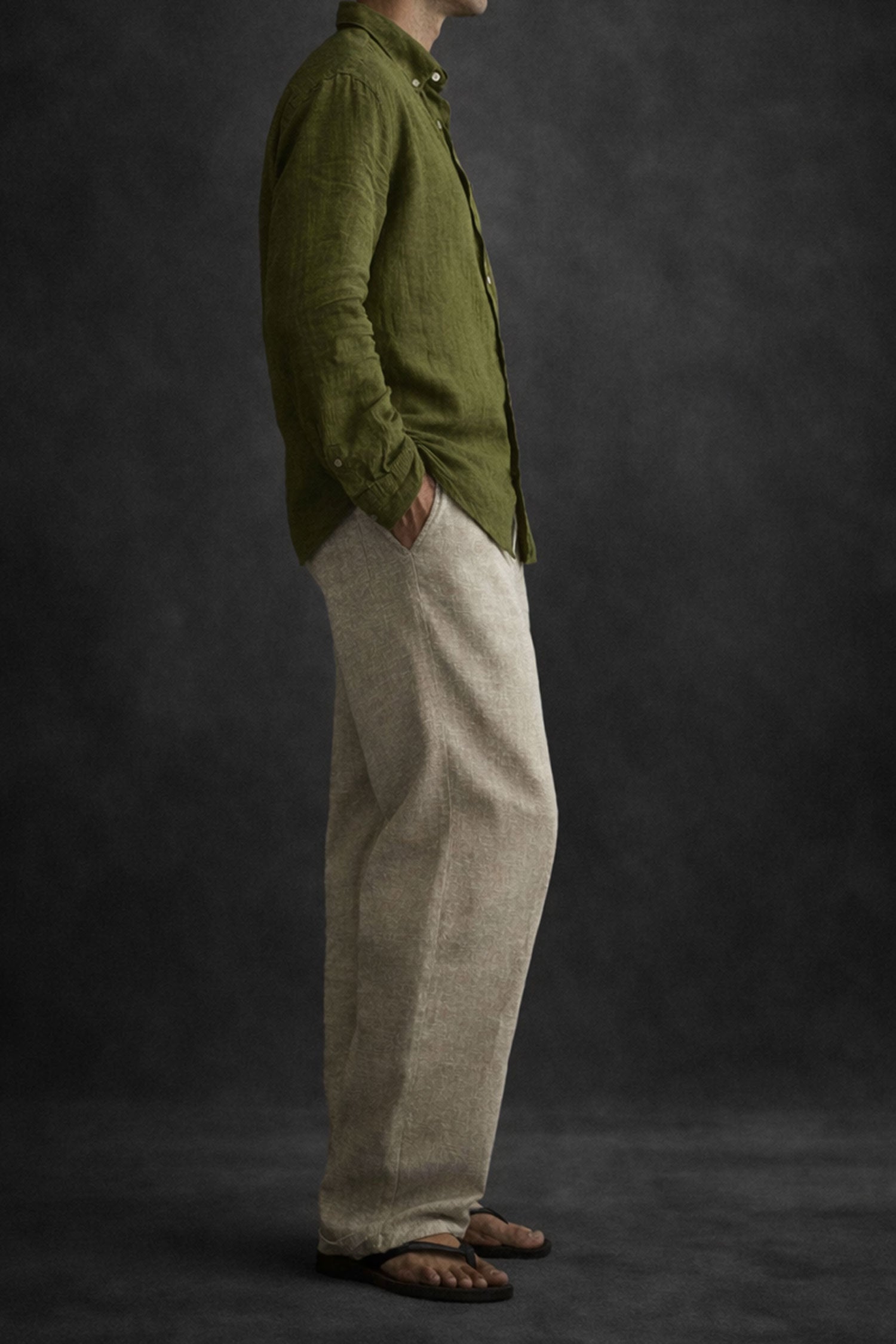 Men Linen shirt-Olive Green