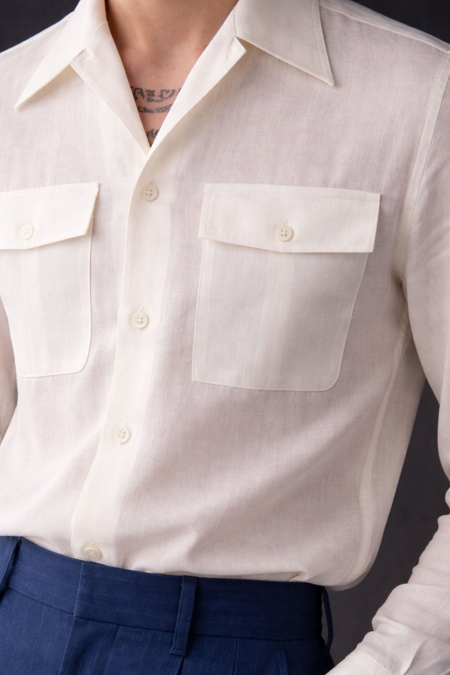 Double Chest Pocket Shirt- White