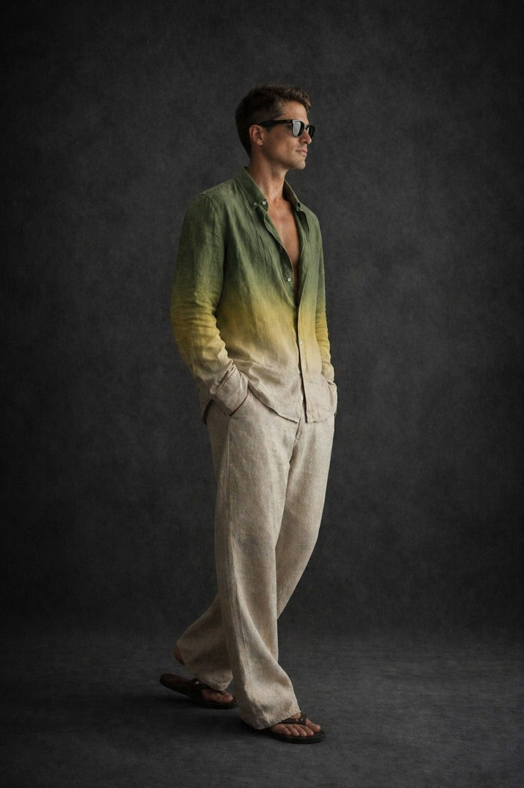 Men Linen Shirt- Ombre