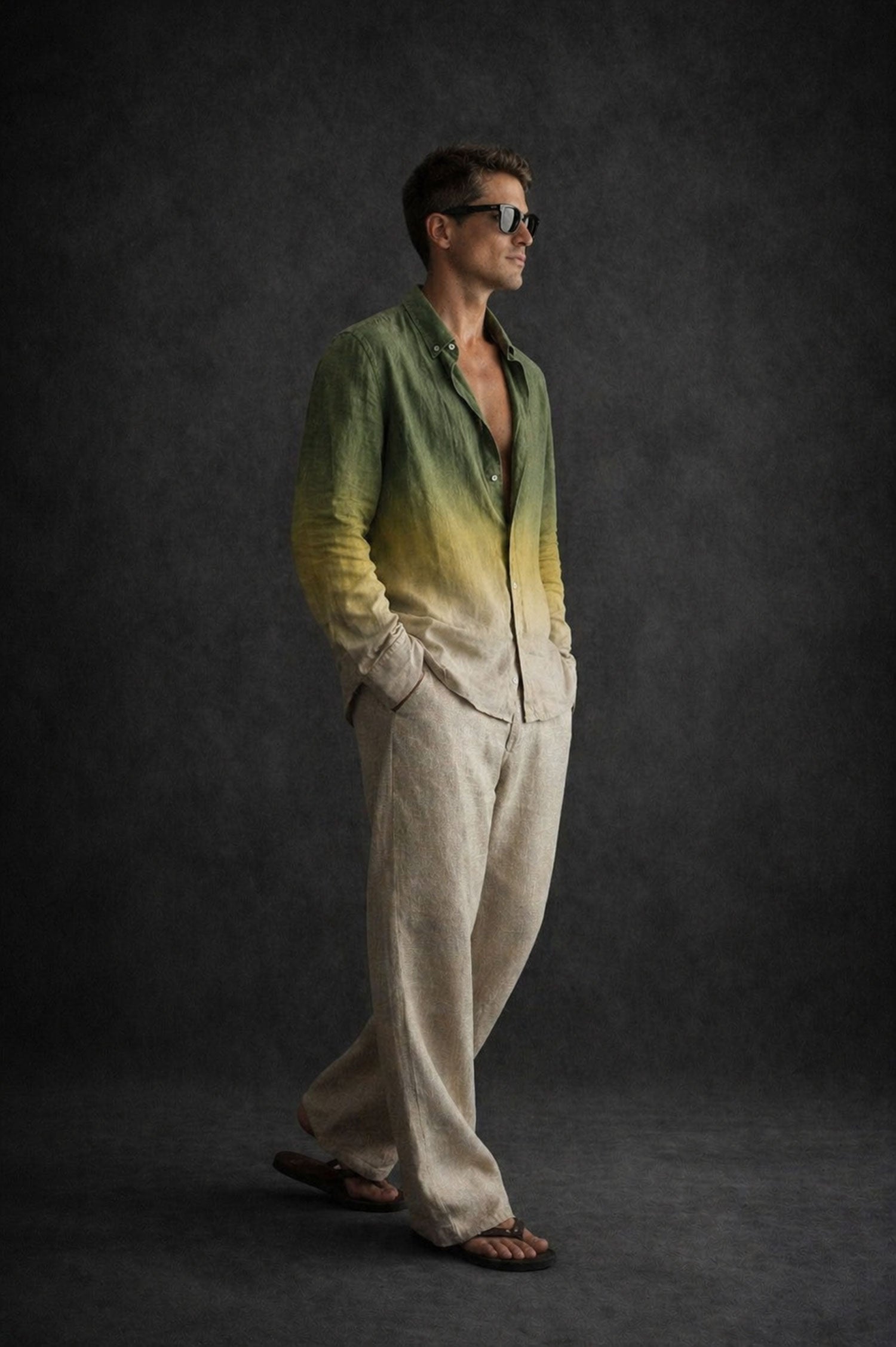 Men Linen Shirt- Ombre