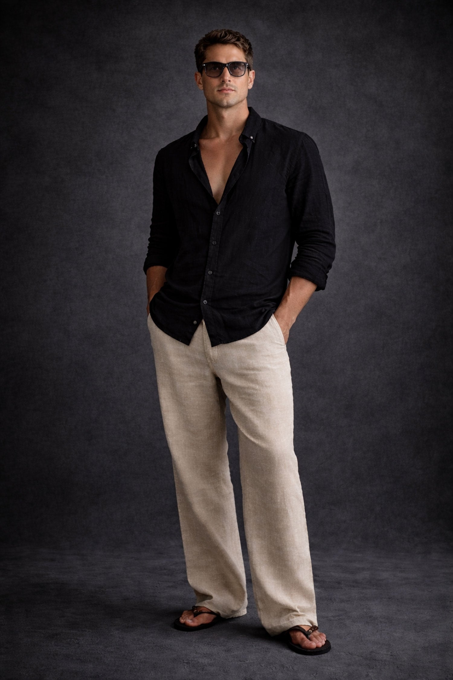 Men Linen shirt-Black