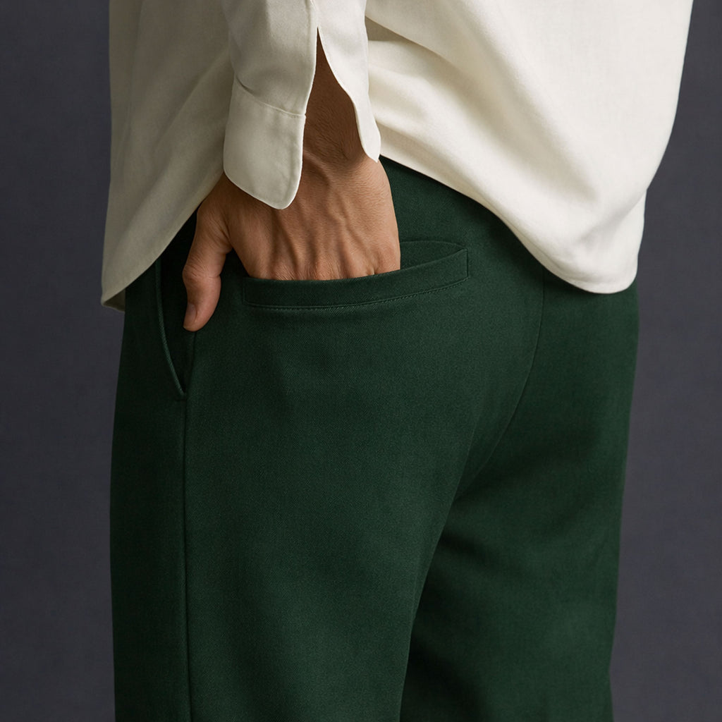 Men Straight Fit Pants- Dark Green