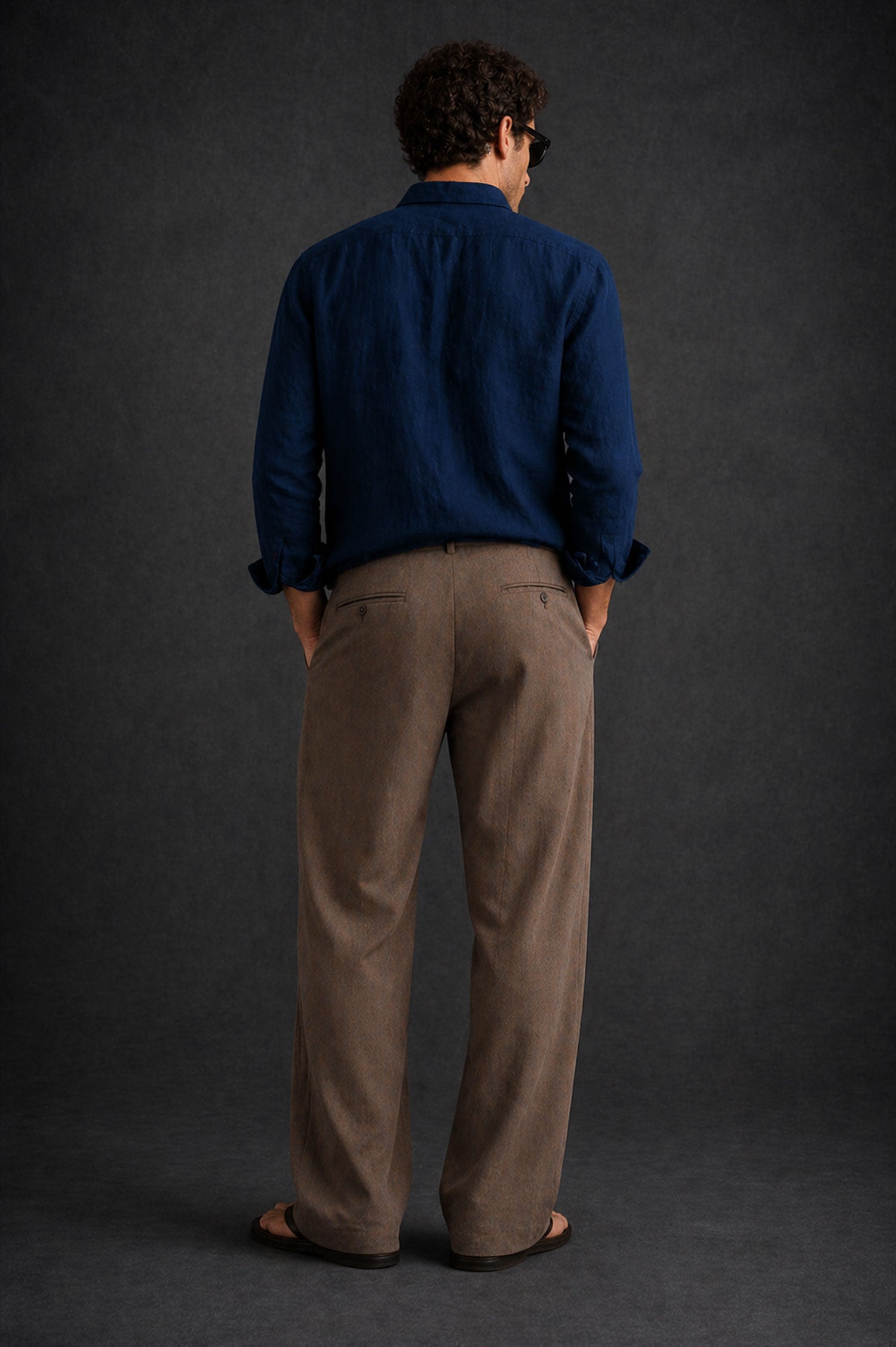 Men Regular Fit Linen Pants-Brown