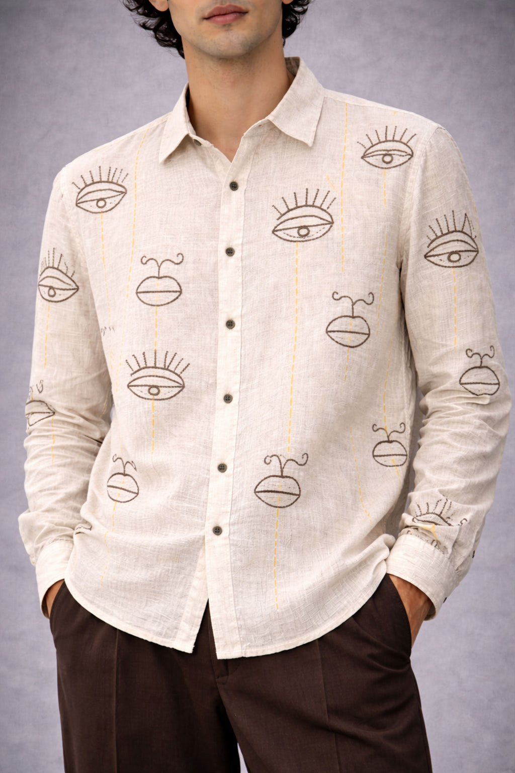 Hand-Embroidered Flax Kora Shirt