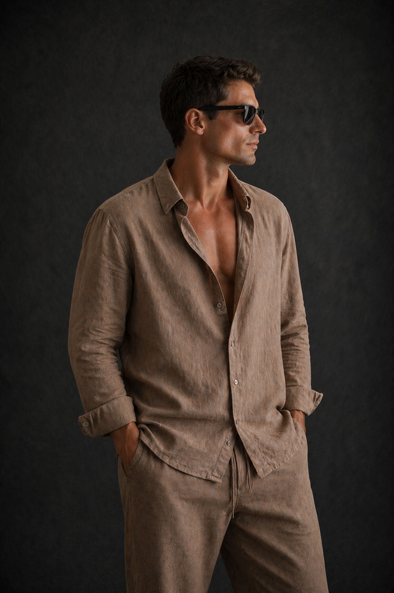 Men Linen Shirt- Light Brown