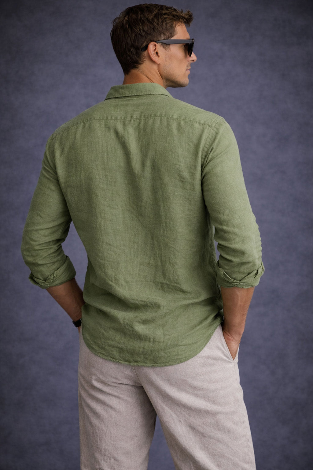 Men Linen shirt-Dusty Green