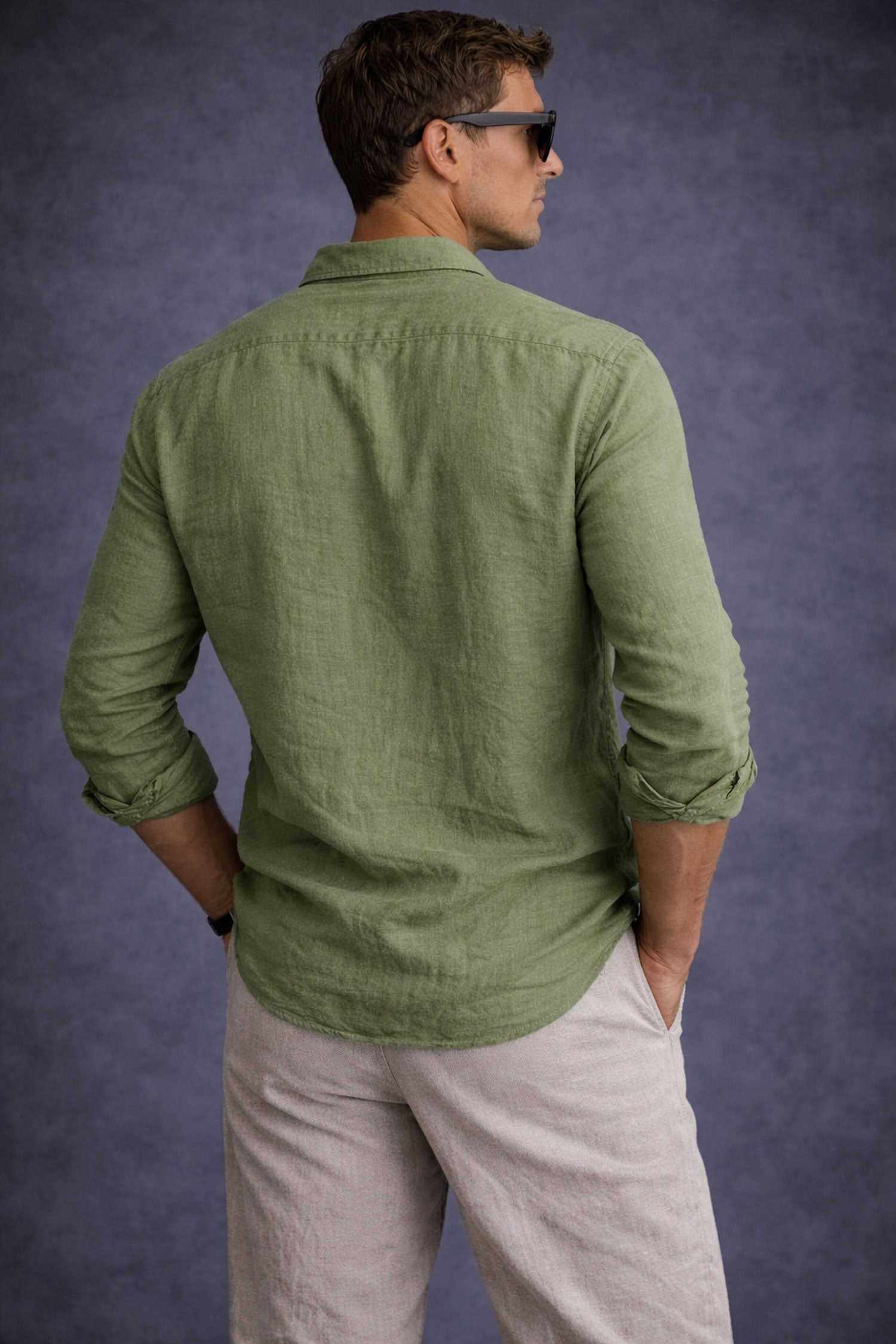Men Linen shirt-Dusty Green