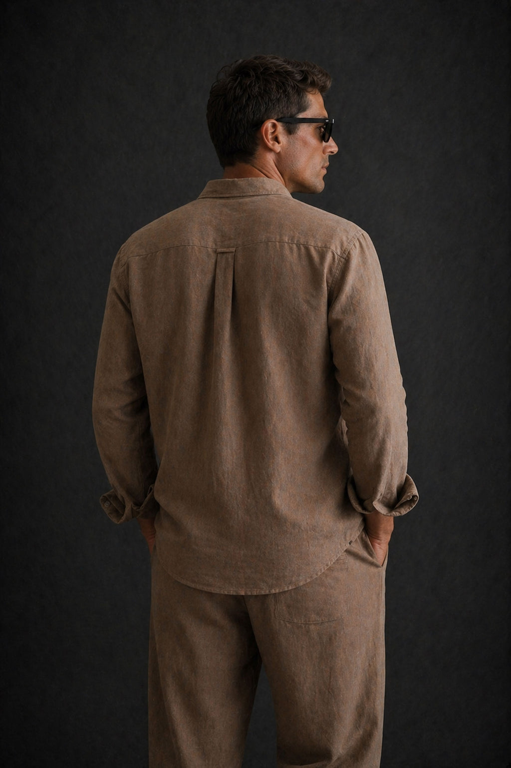 Men Linen Shirt- Light Brown