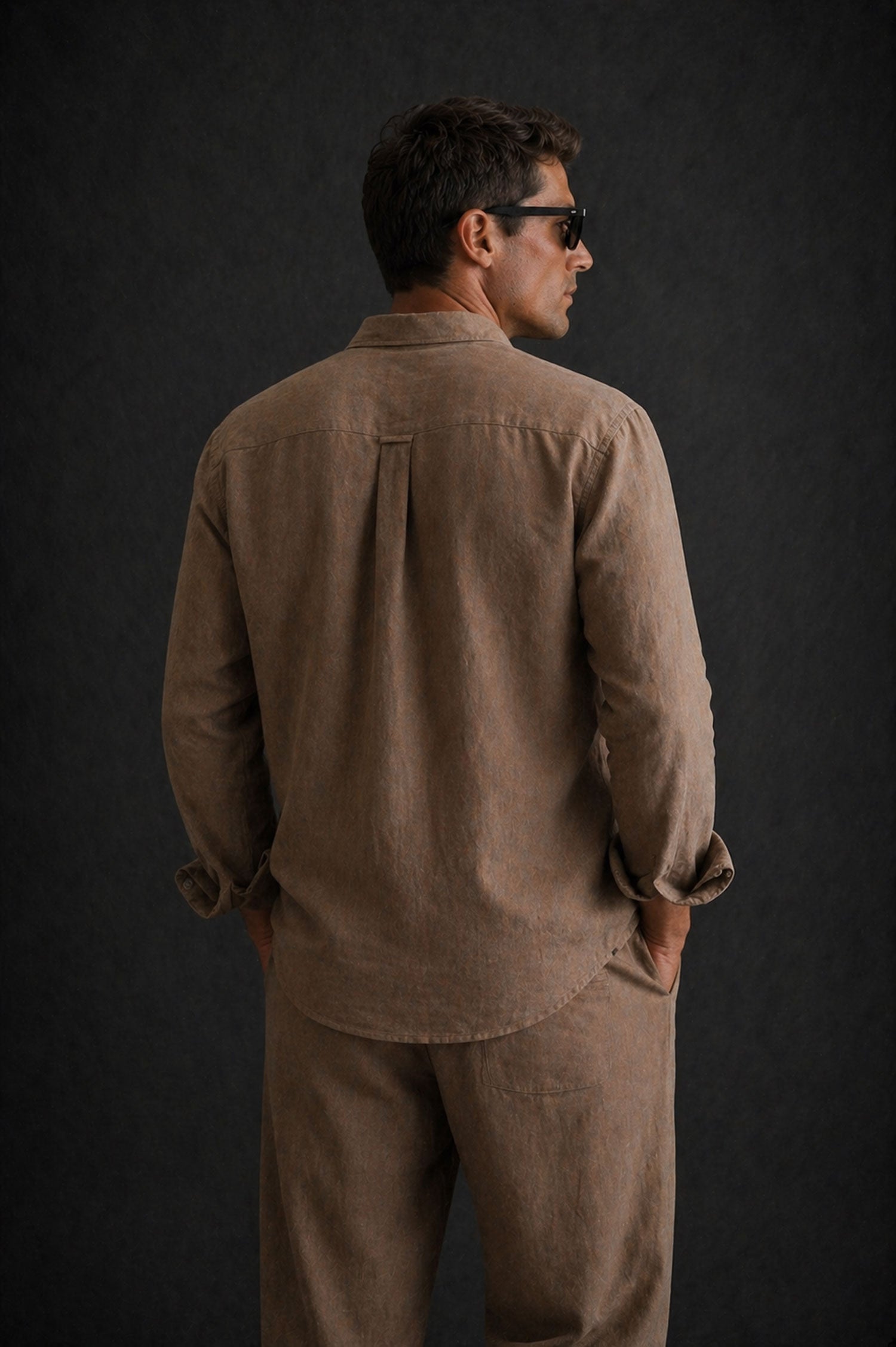 Men Linen Shirt- Light Brown