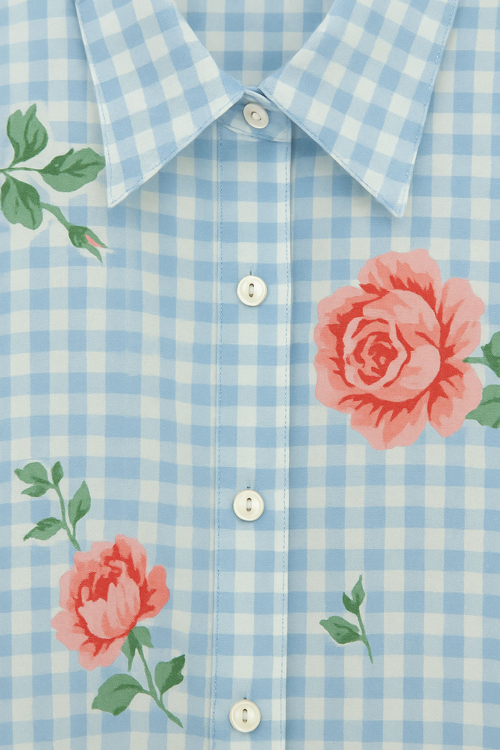 Gingham Checks Printed Flower shirt-Blue