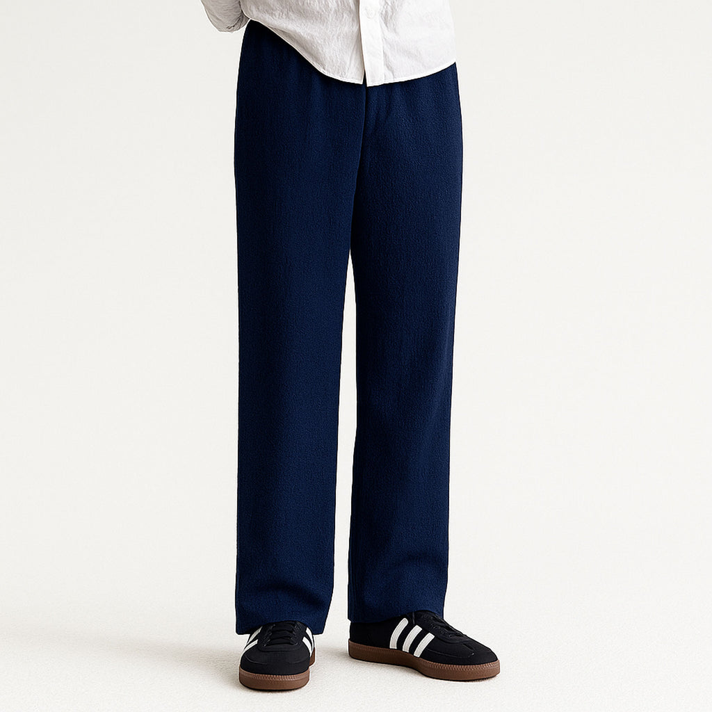 Men Straight Fit Trouser-Navy Blue