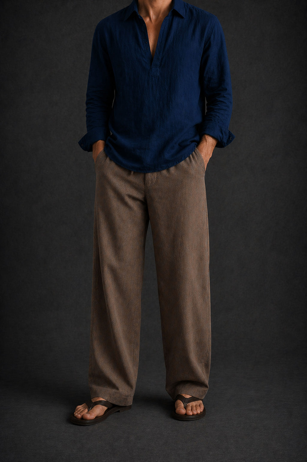 Men Regular Fit Linen Pants-Brown