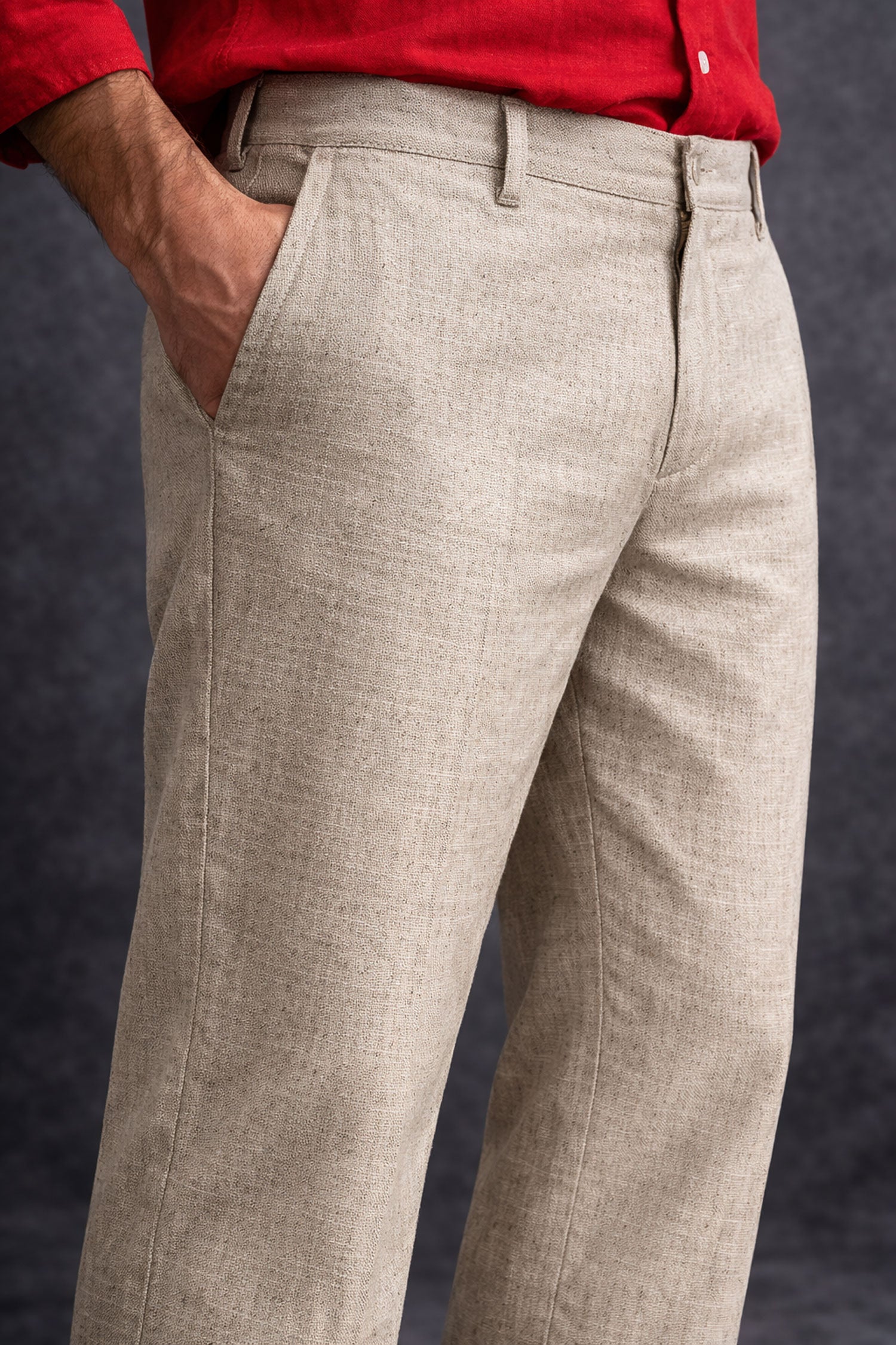Men Regular Fit Linen Pants-Beige