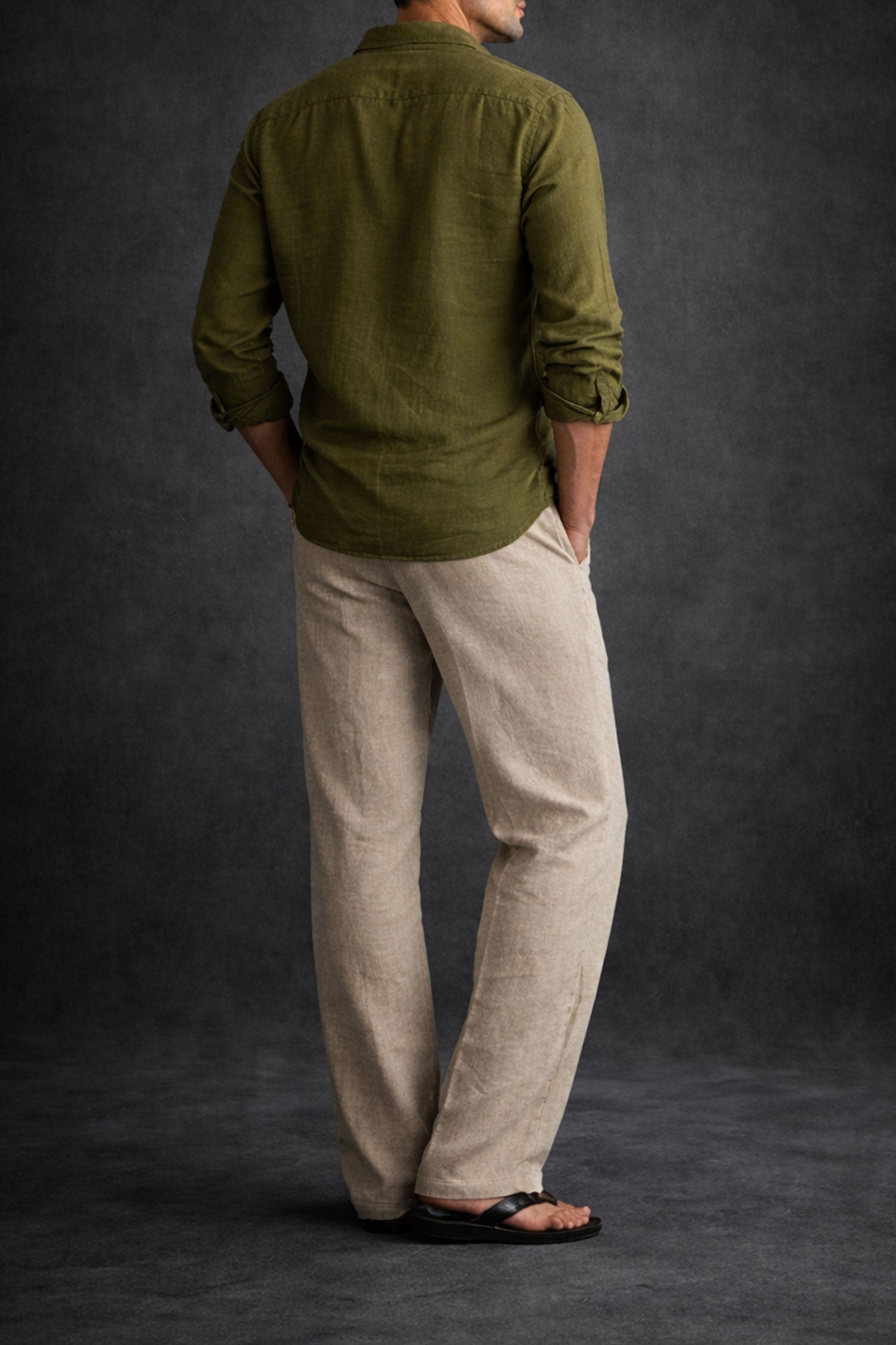 Men Linen shirt-Olive Green