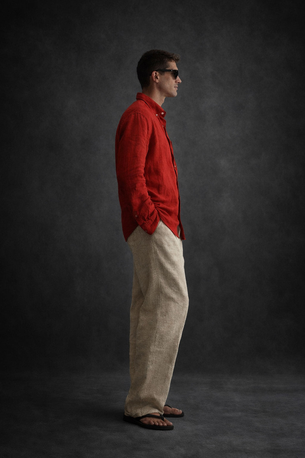 Men Linen shirt-Rusty Red