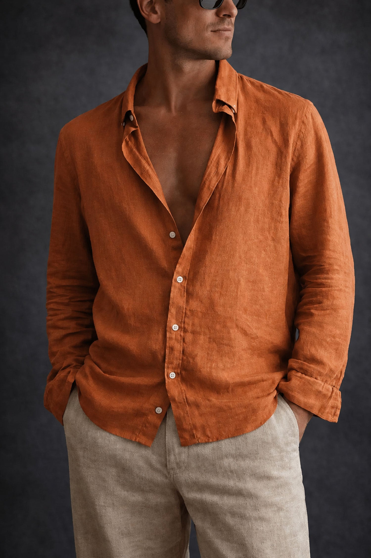 Men 60 Lea Linen Shirt- Dusty Orange