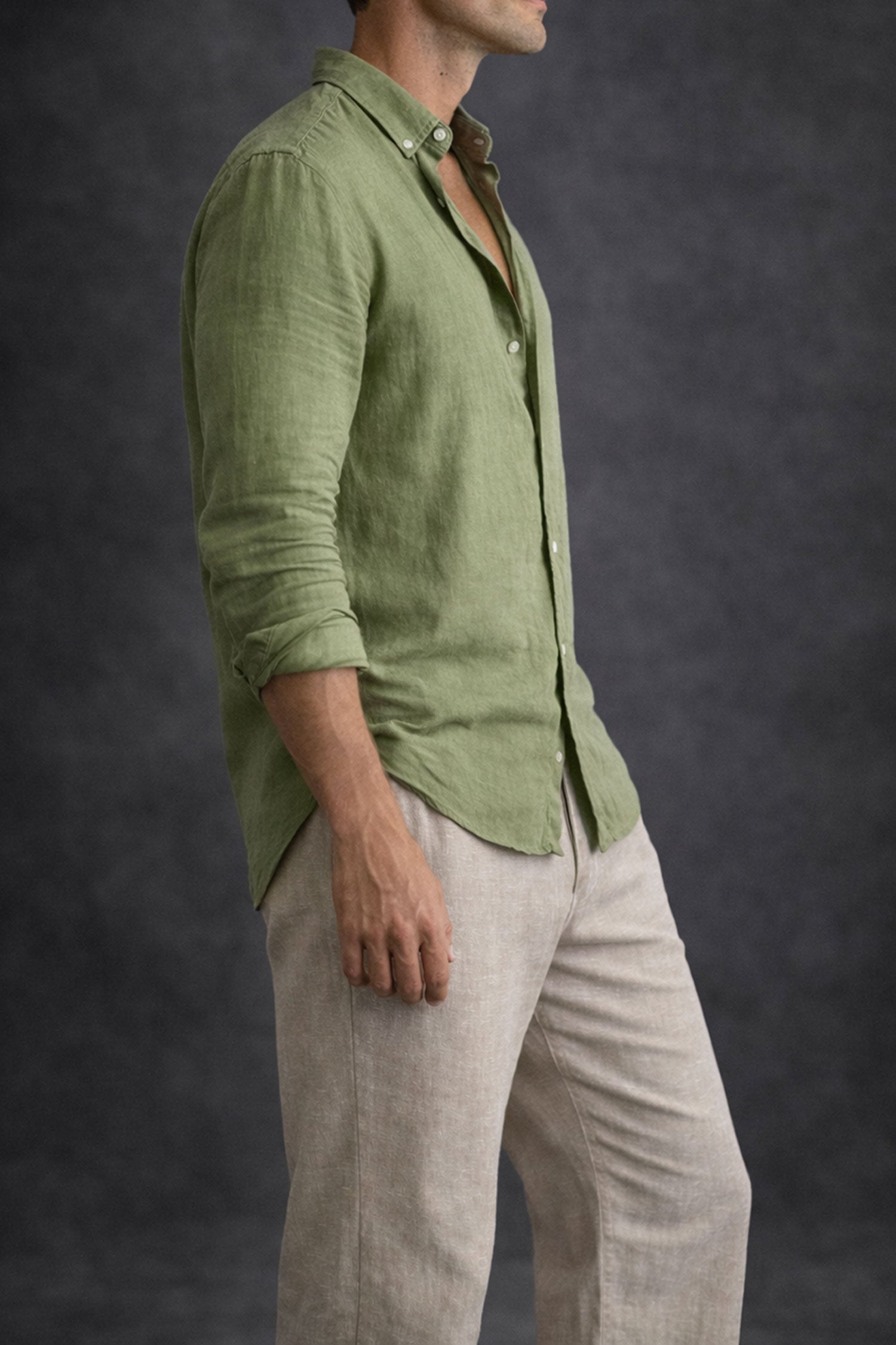 Men Linen shirt-Dusty Green