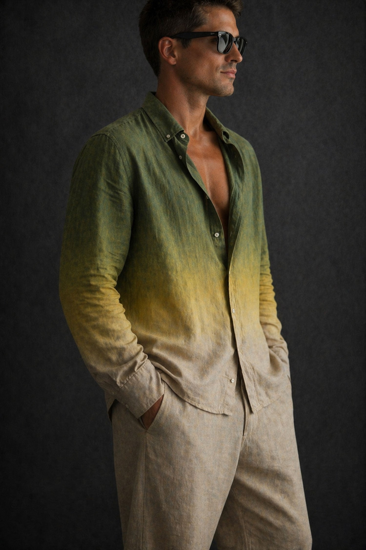 Men Linen Shirt- Ombre