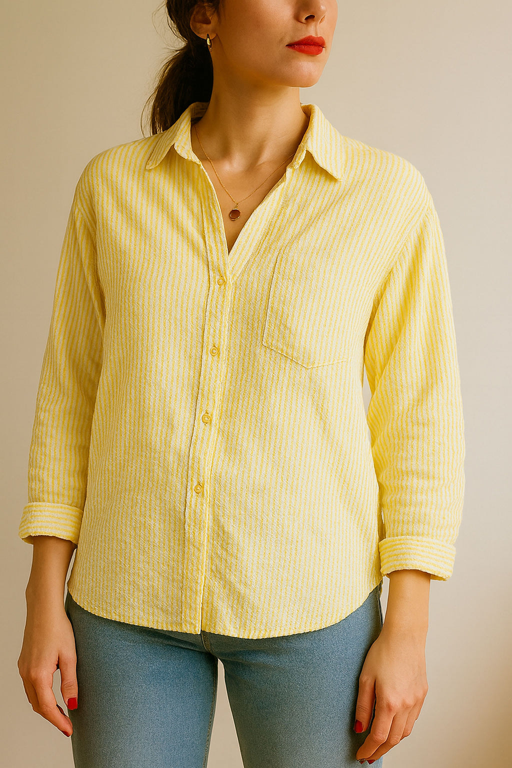 Seersucker Shirt Yellow Striped