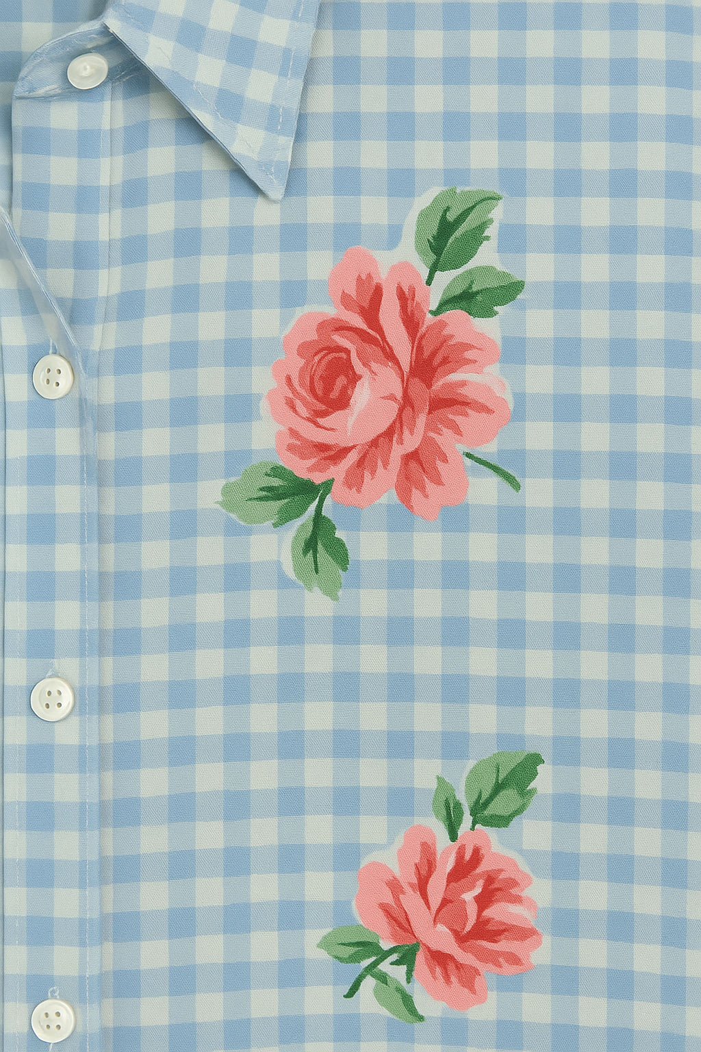 Gingham Checks Printed Flower shirt-Blue