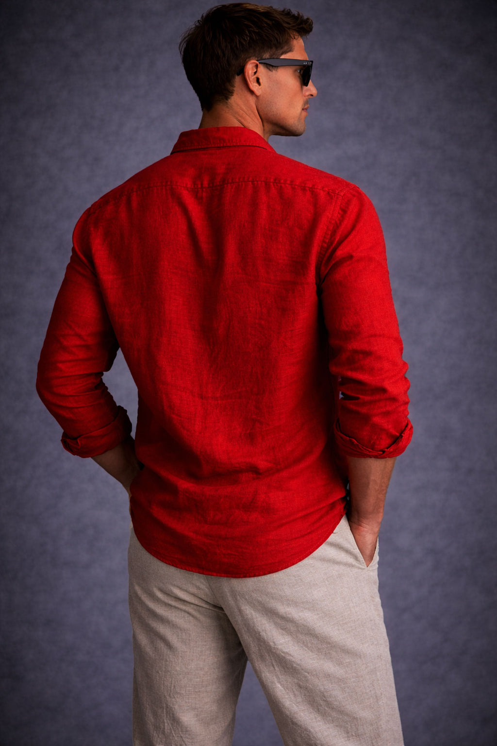 Men Linen shirt-Rusty Red