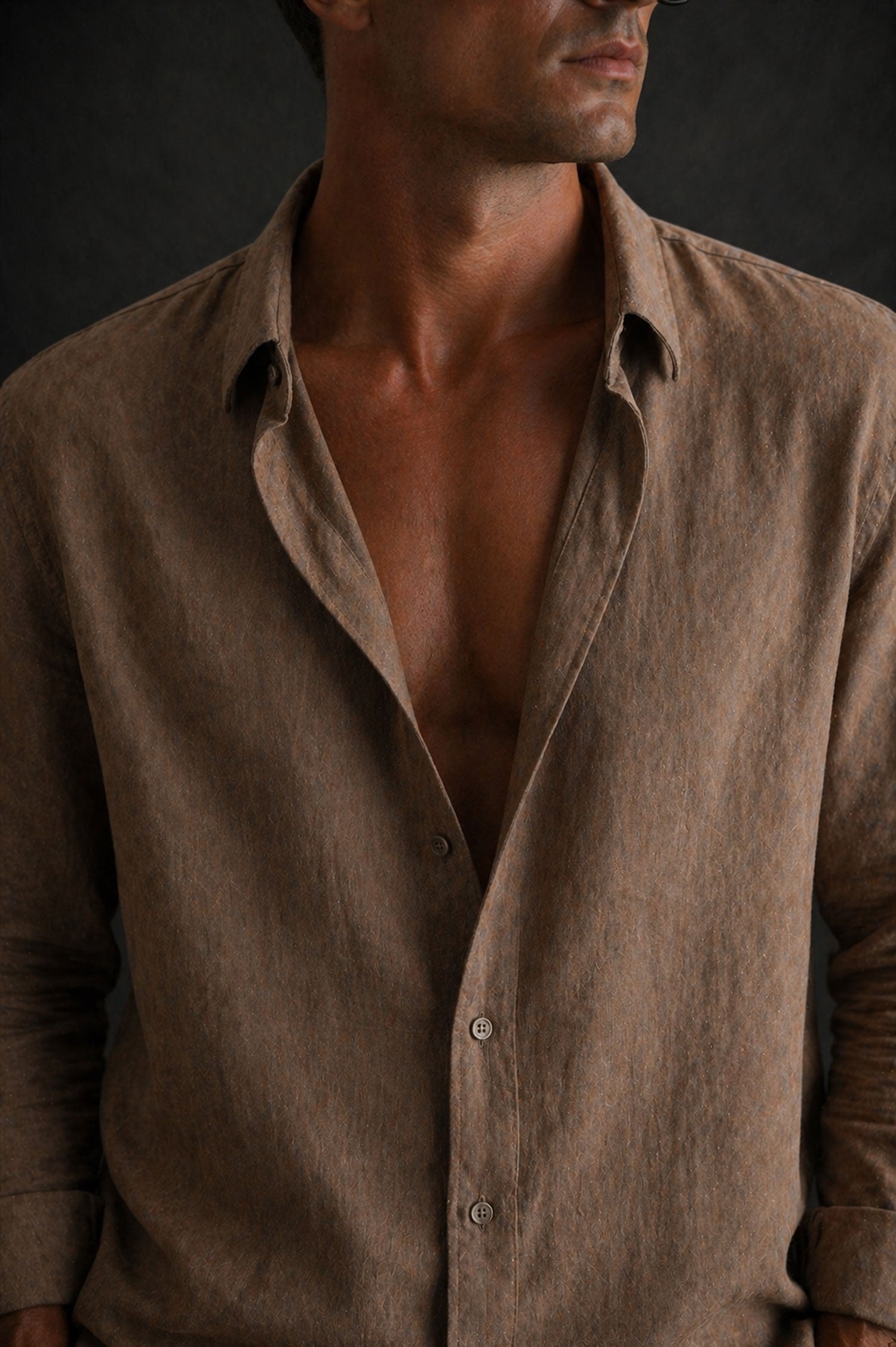 Men Linen Shirt- Light Brown