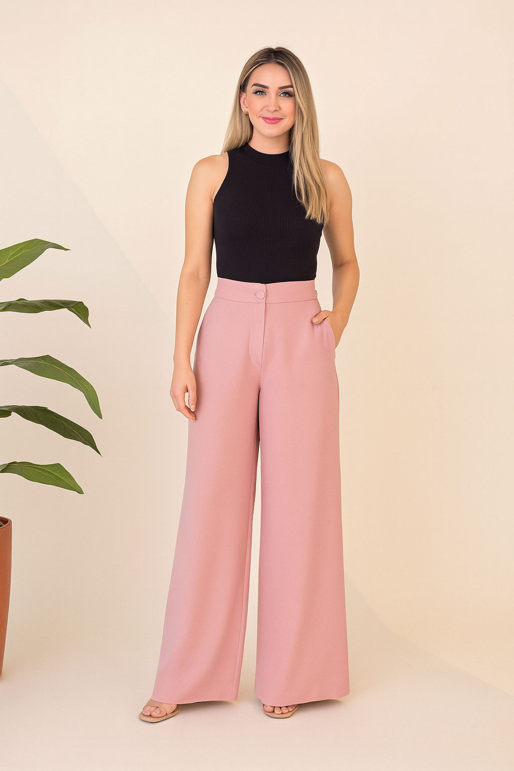 Straight Fit Wide Leg Pants