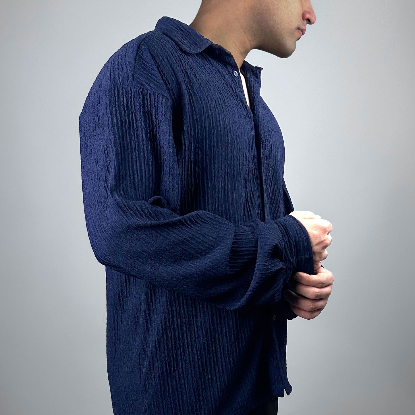 Eyolf Knit Texture Shirt - Navy Blue