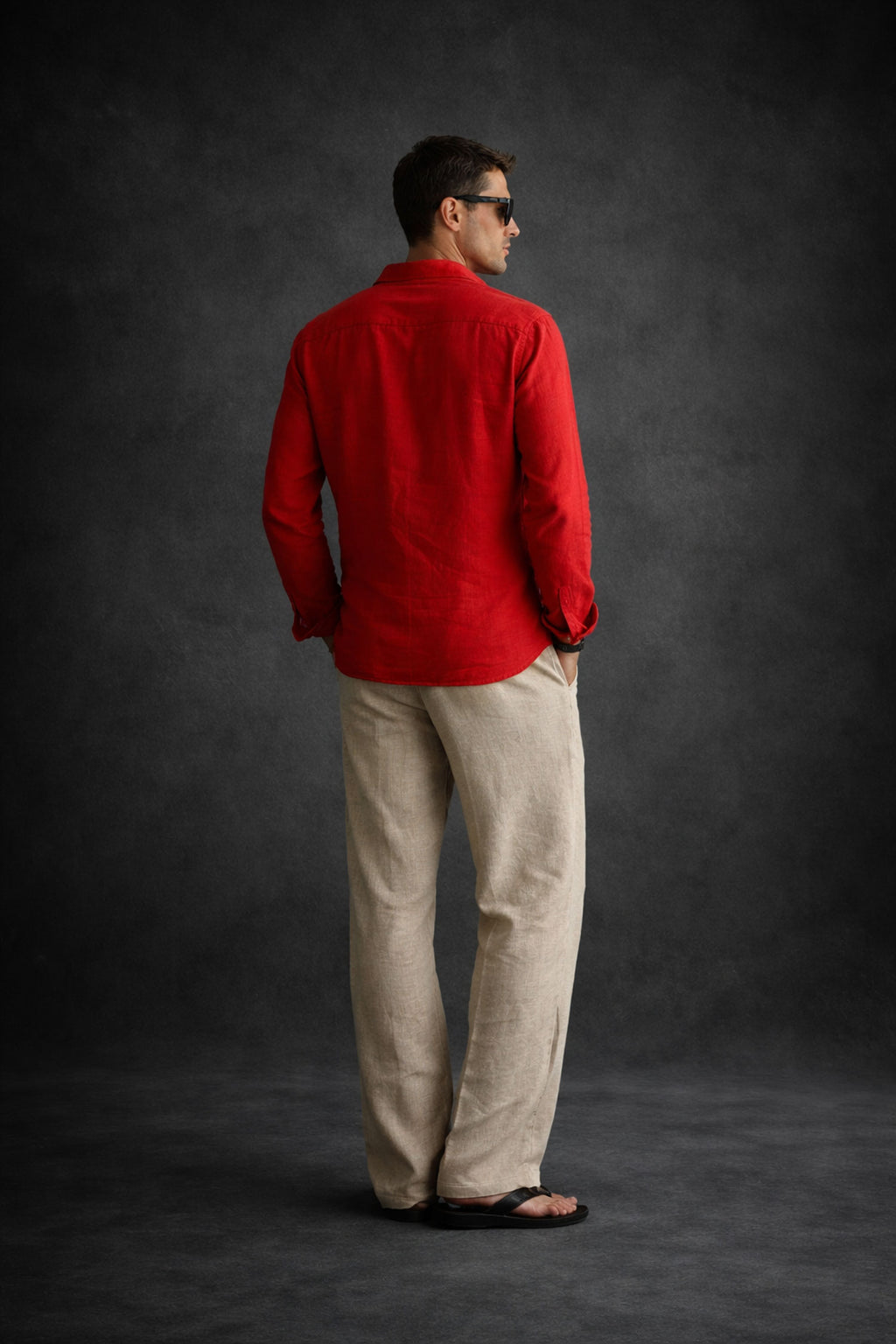 Men Linen shirt-Rusty Red