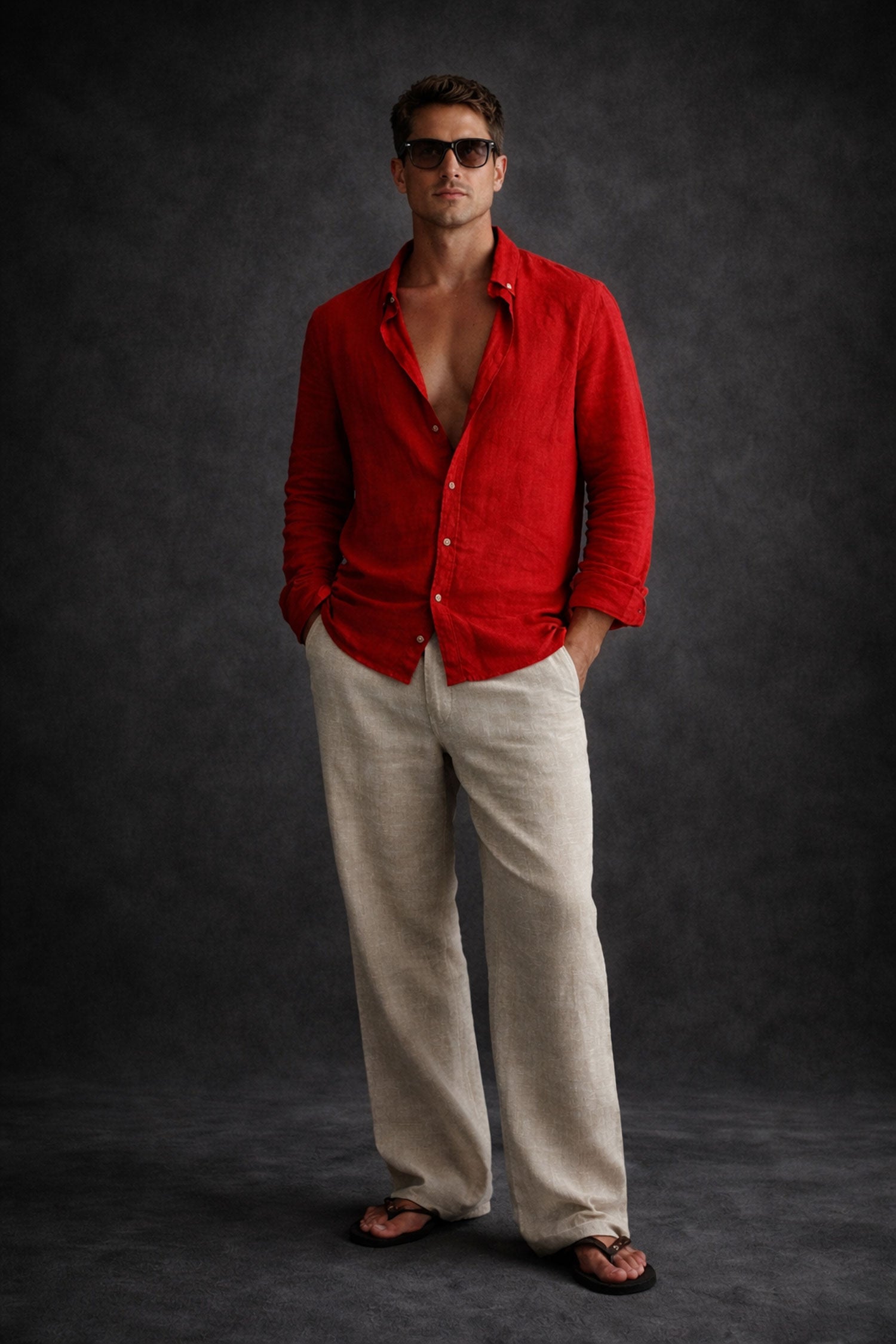 Men Linen shirt-Rusty Red