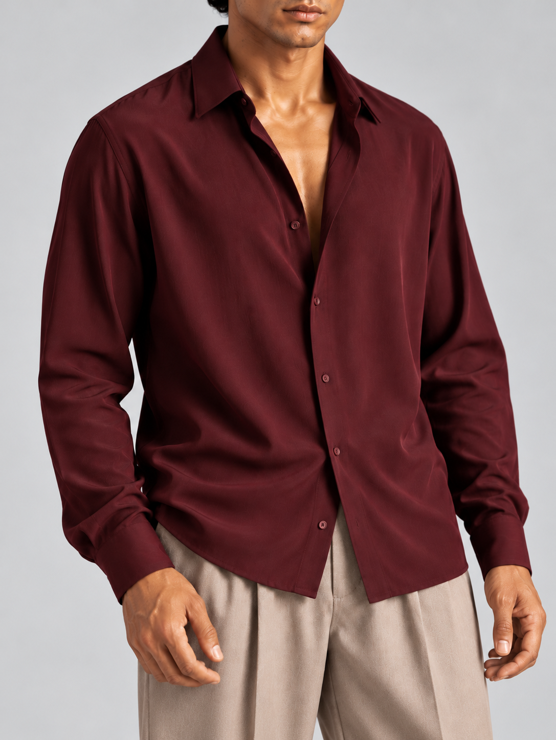 Men Drape Shirt in Wine