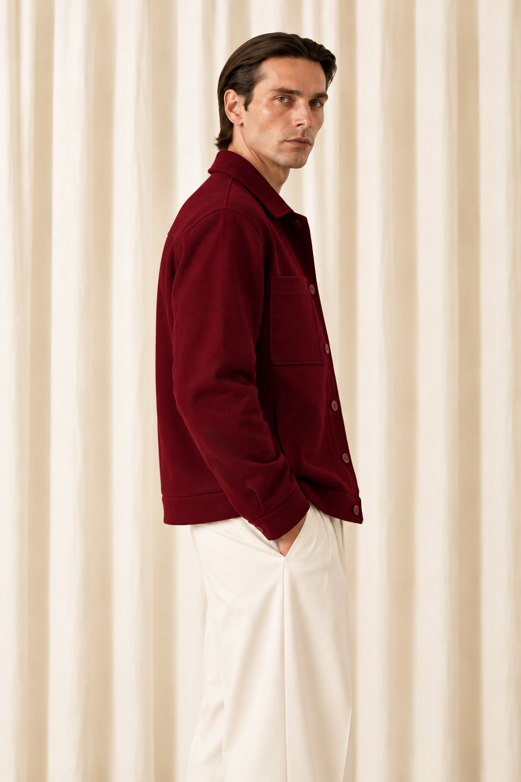 Wool Shacket in Burgundy