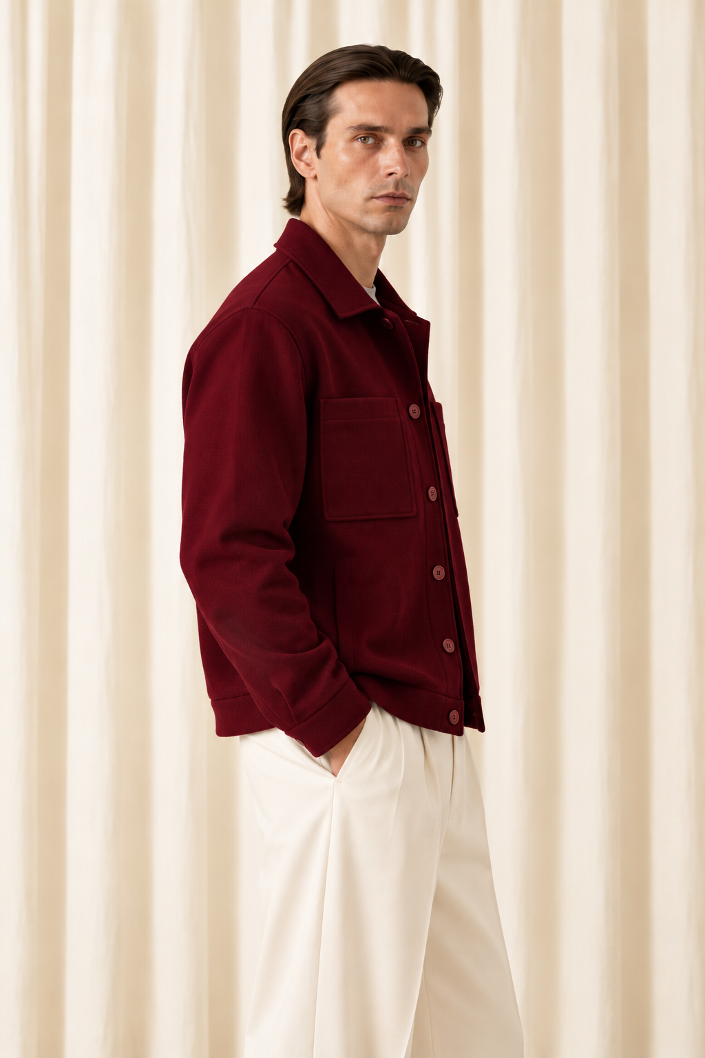 Wool Shacket in Burgundy