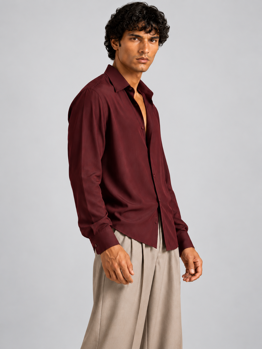 Men Drape Shirt in Wine