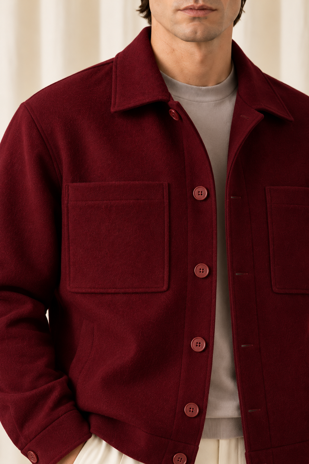 Wool Shacket in Burgundy