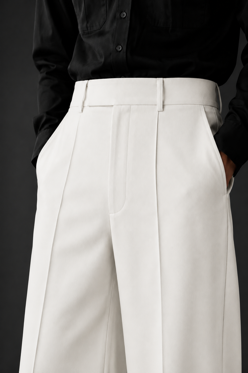 High-waisted wide-leg trousers with a single front pintuck-White