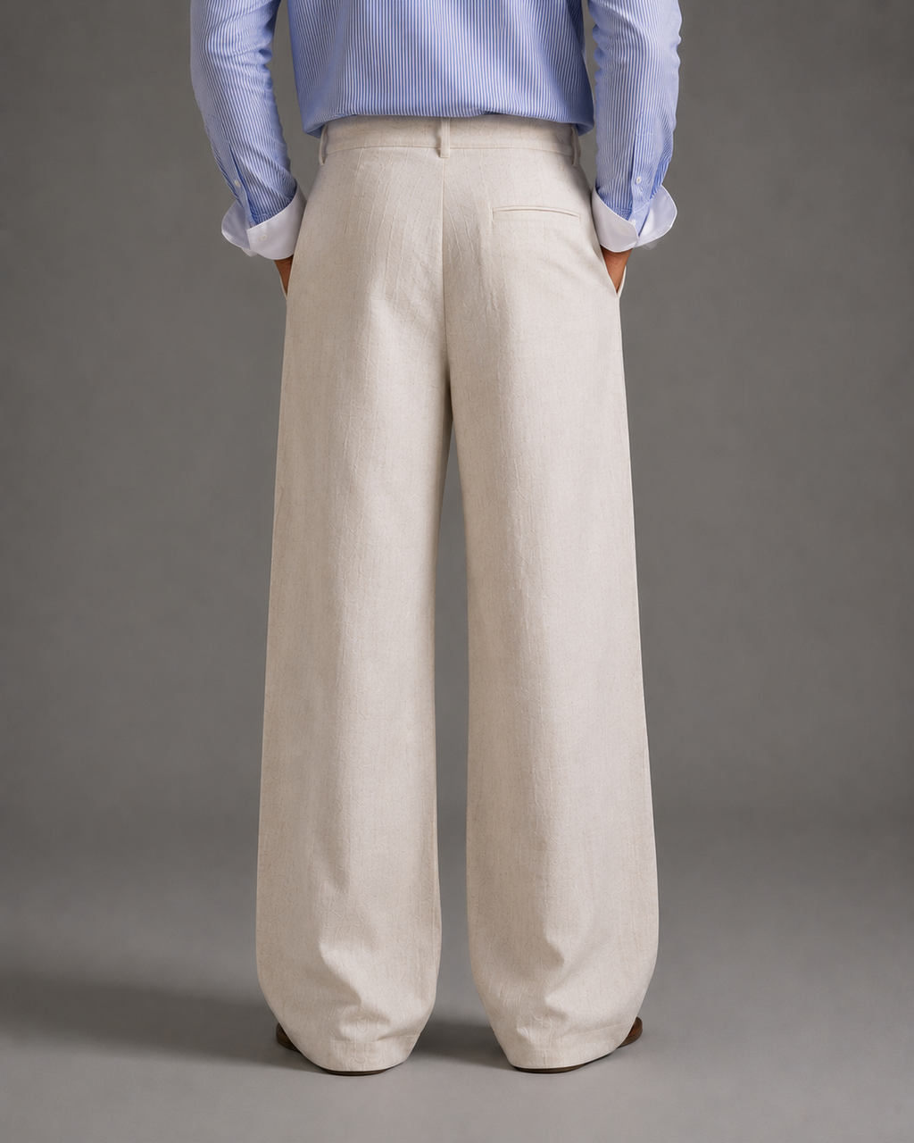 Men Linen Regular Pleated Trouser-Off-White