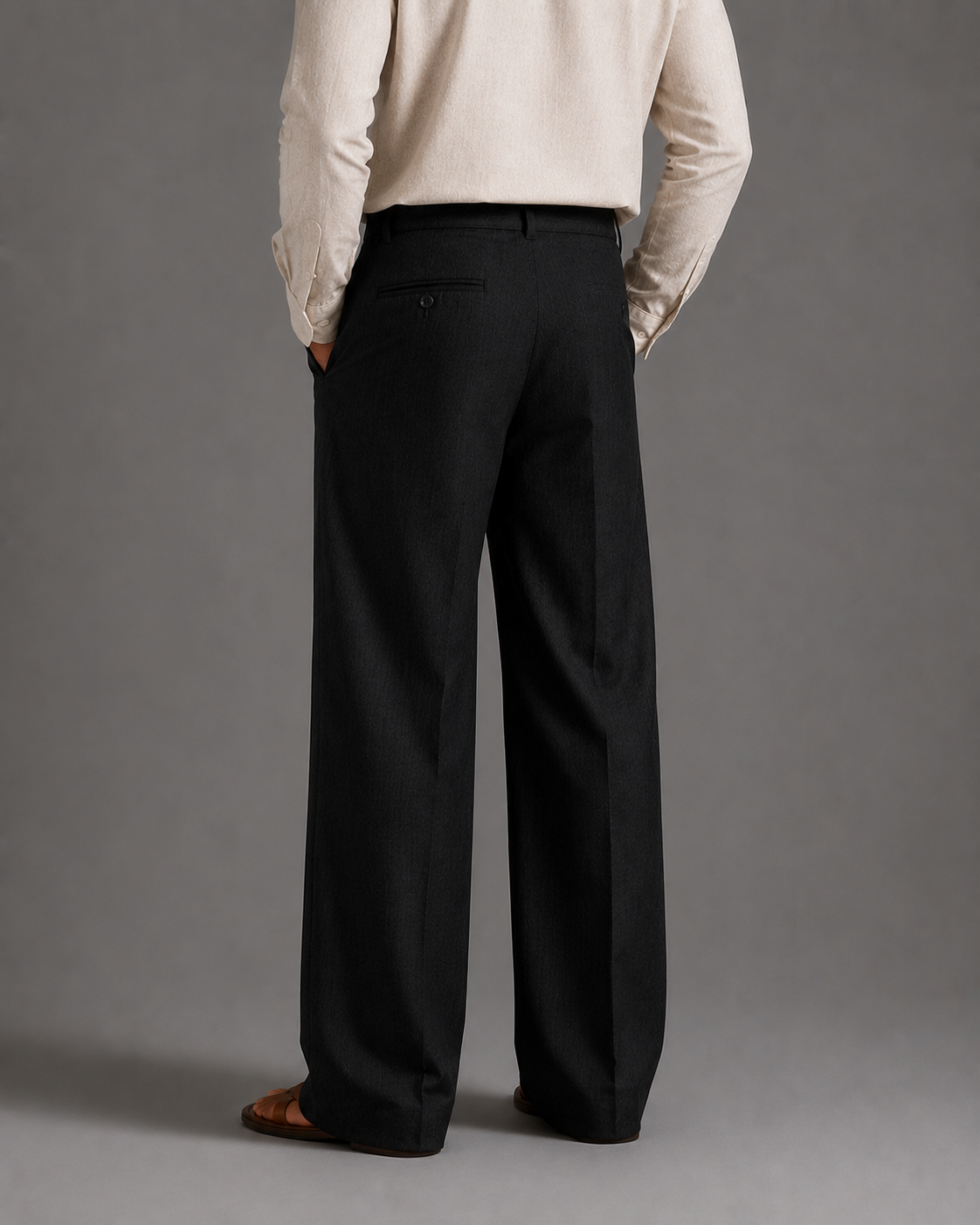 Men Linen Regular Pleated Trouser-Black