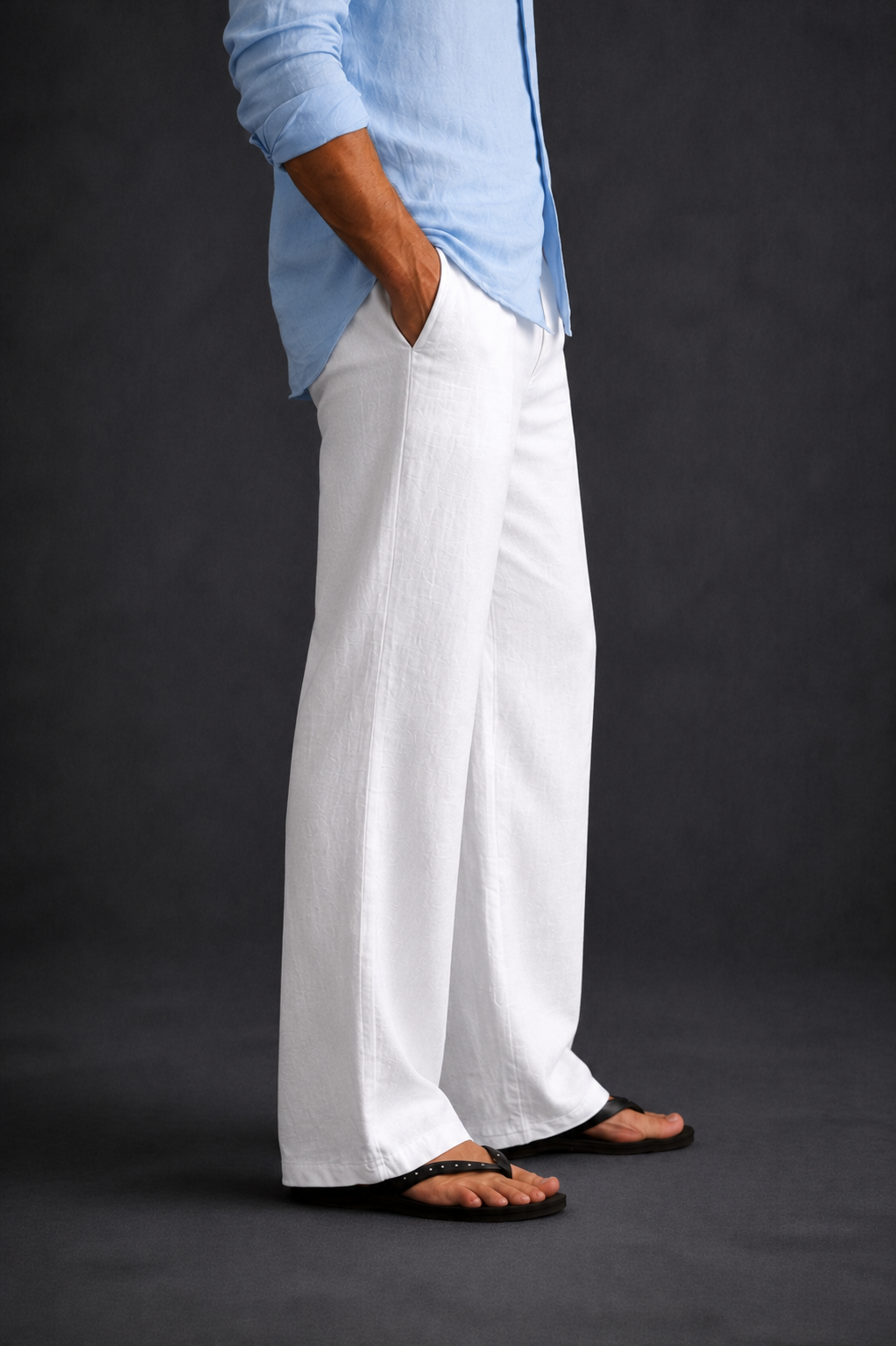 Men Regular Fit Linen Pants-White