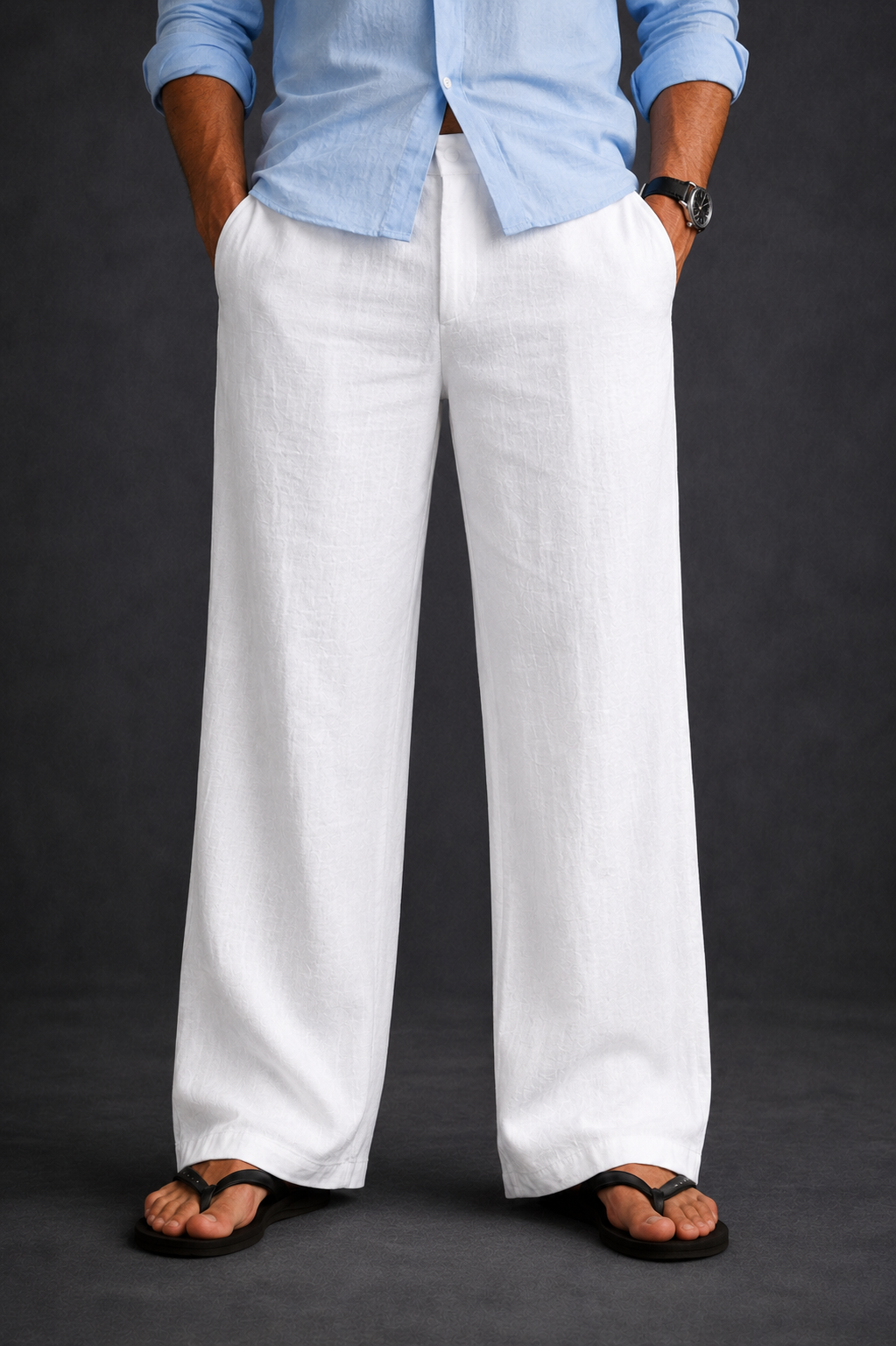 Men Regular Fit Linen Pants-White