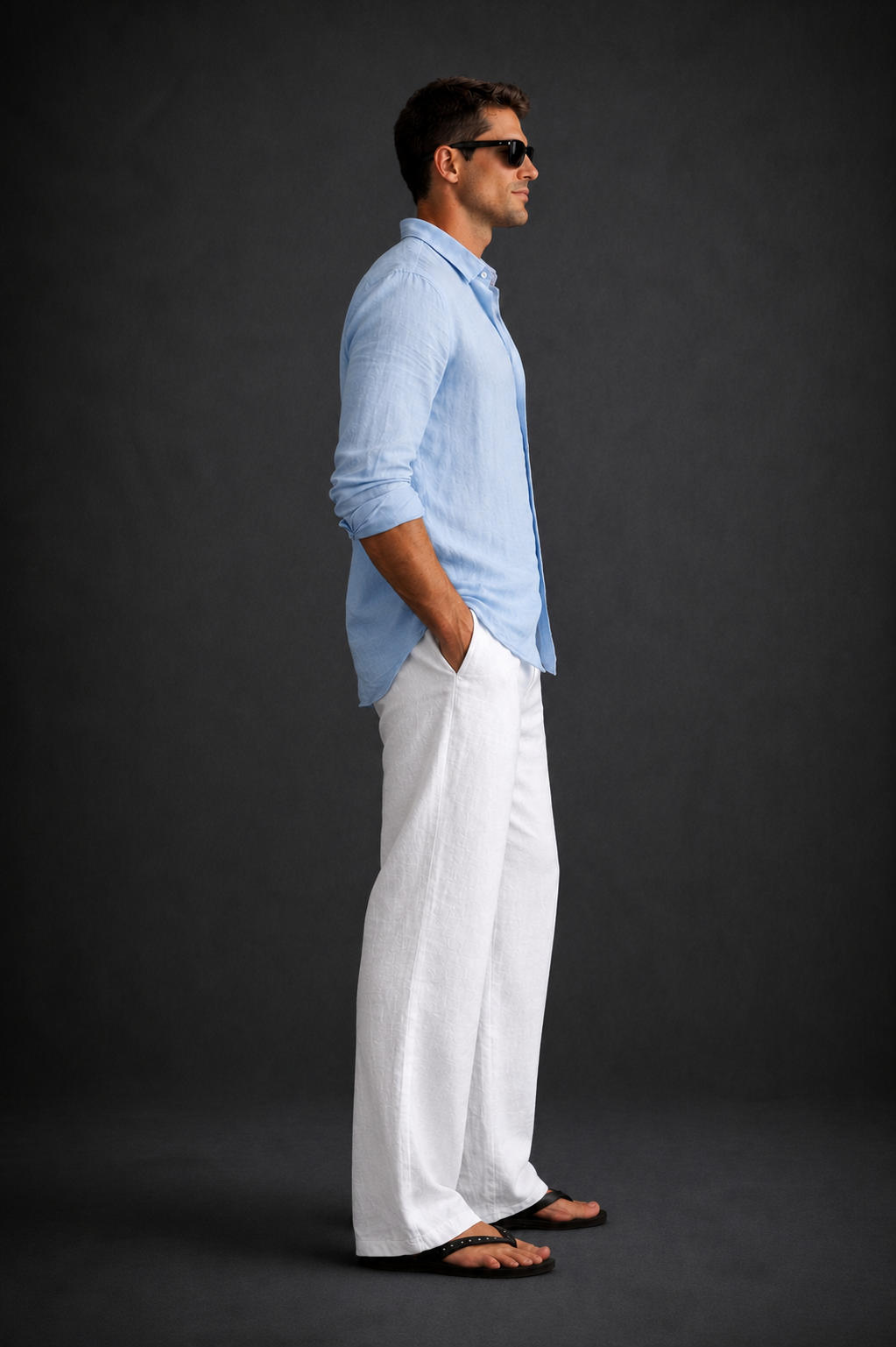 Men Regular Fit Linen Pants-White