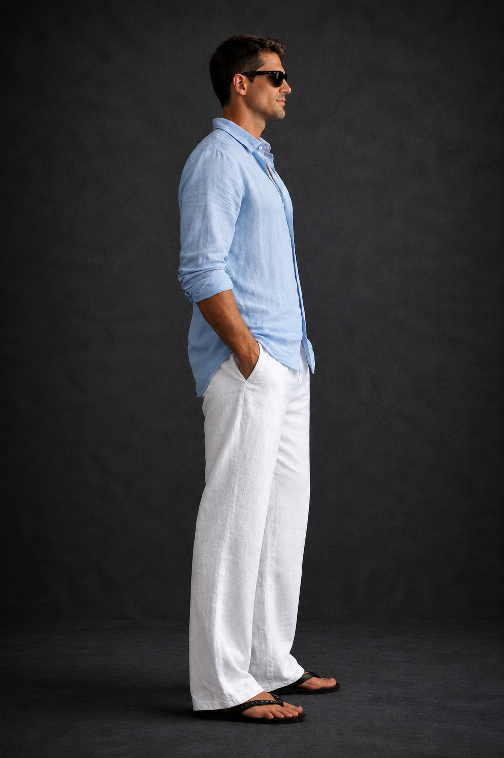 Men Regular Fit Linen Pants-White